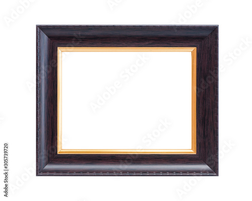 Brown and gold photo frame isolated on white background, with clipping path