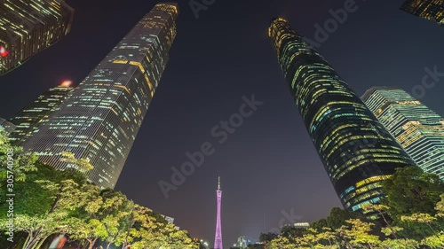 Sunset and night illuminated guangzhou city tower 8k timelapse china