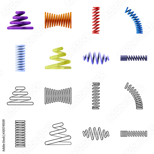 Vector illustration of spiral and compression sign. Set of spiral and pressure stock vector illustration.
