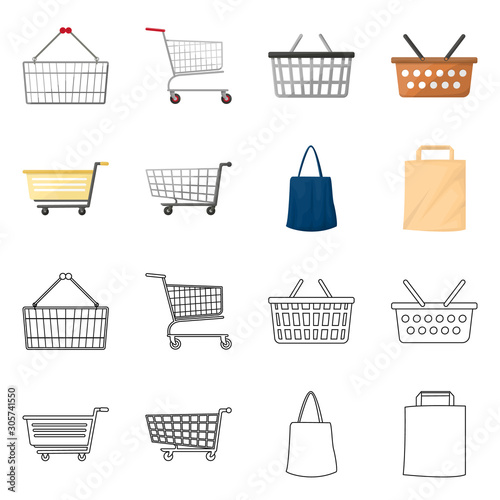 Vector illustration of pushcart and cart symbol. Set of pushcart and market vector icon for stock.