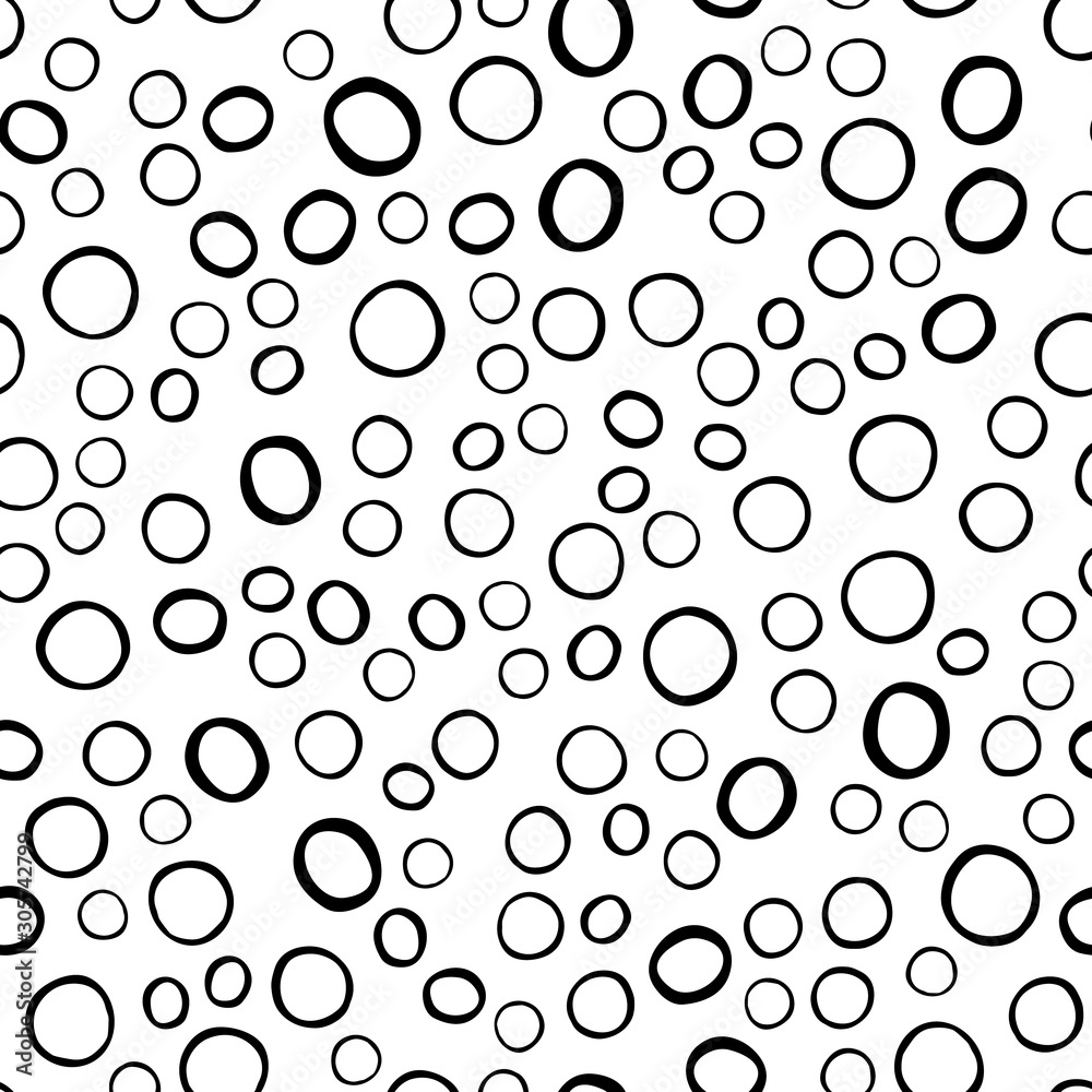 Abstract monochrome seamless pattern with circle round shapes elements