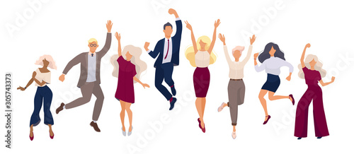 set of jumping successful happy people. Business and workflow management. Modern vector illustration flat design for web banner, marketing material, business presentation, online advertising. - Vector