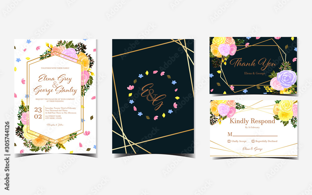 set of colorful wedding invitation