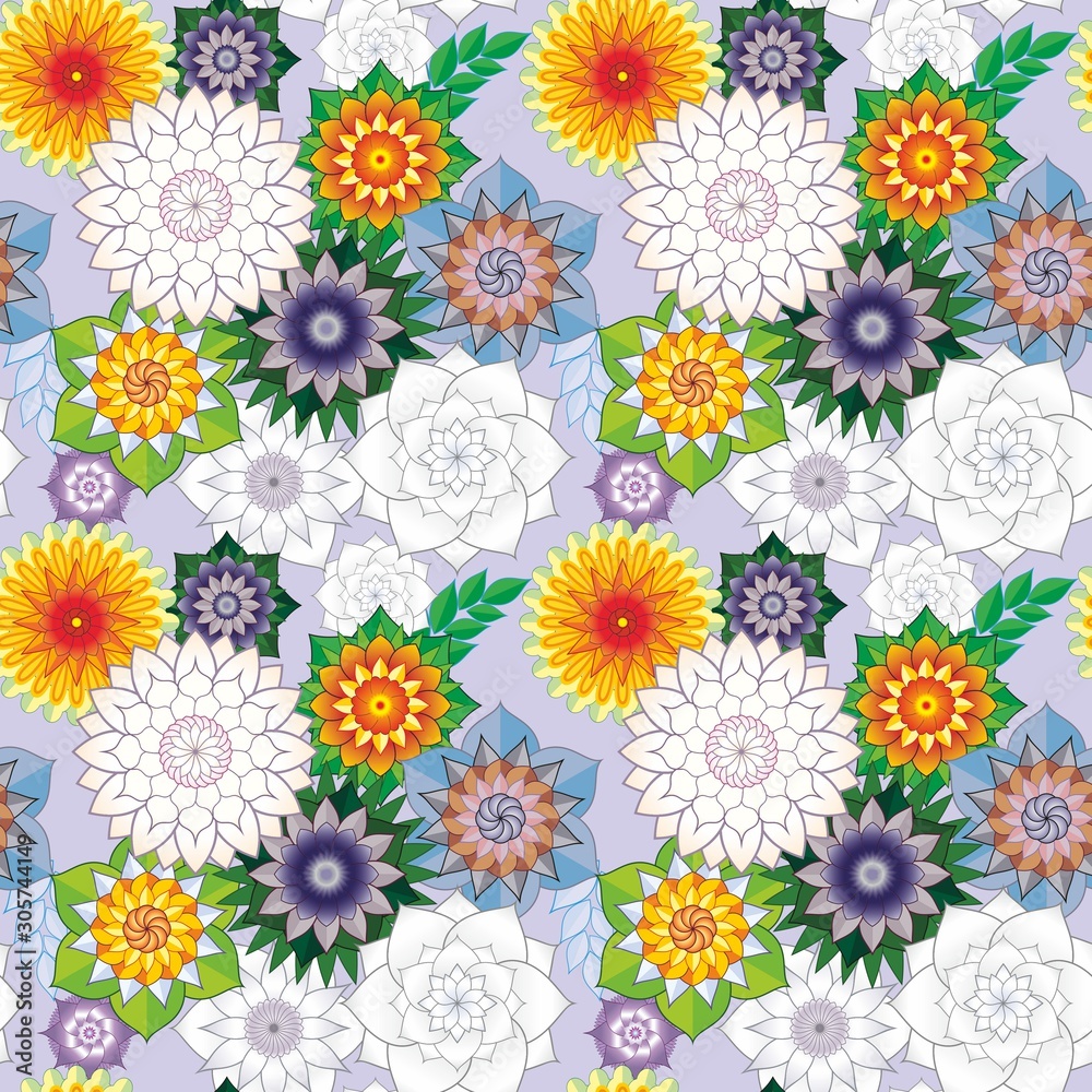 Seamless pattern with bright multicolored flowers.  For Wallpapers and design. EPS 10.