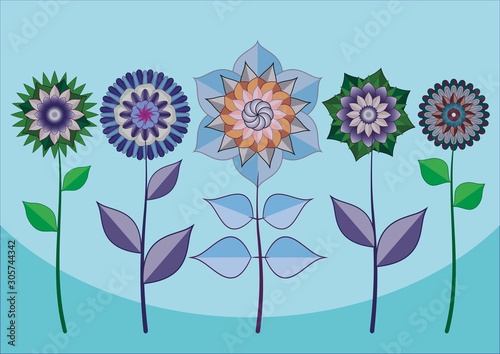 pattern with bright multicolored flowers.  For greetings, invitations, poster. EPS 10.