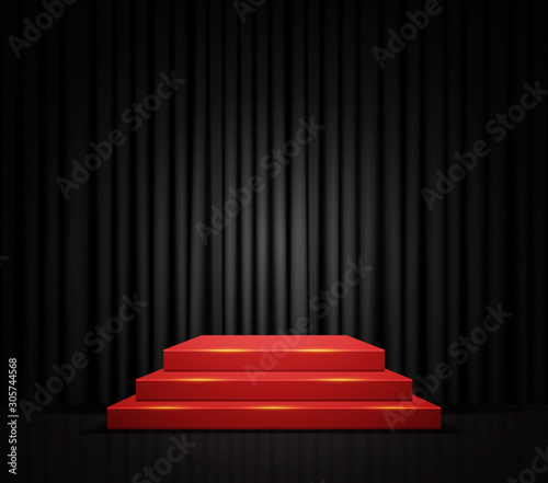 Empty scene with stage podium and black curtain