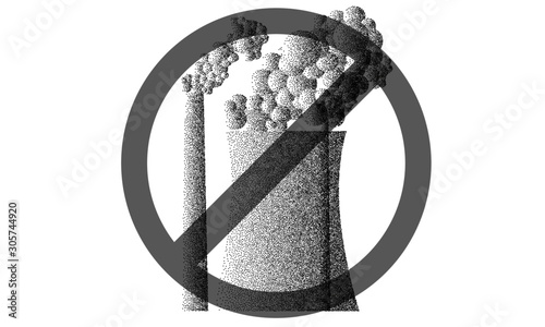 Stop pollution stipple chimneys with stop symbol
