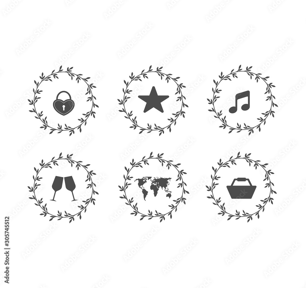 Hightlight icon for social media. Icons in a wreath. Stylish set of icons for website or social media pages, page design Hightlight icon for social media. Icons in a wreath. Stylish set of icons for website or social media pages, page design