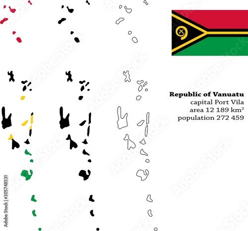 Vanuatu vector map  flag  borders  mask   capital  area and population infographic