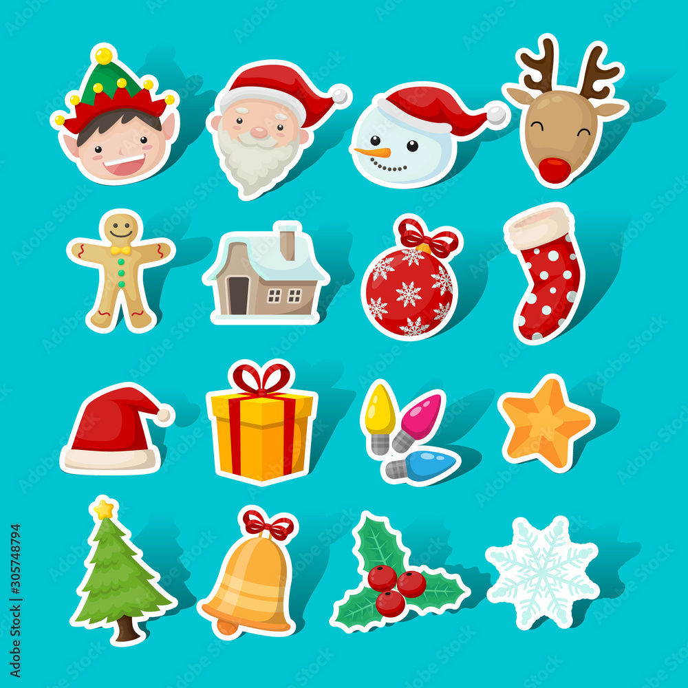 Christmas icon sticker collection in flat design style