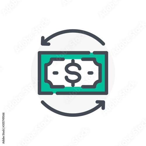 Money transfer color line icon. Cashback vector outline colorful sign.