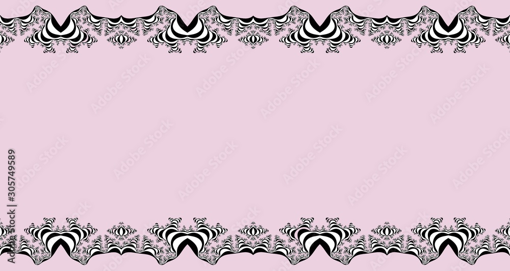 Double fractal edging with central space, in black, white and pinkish color