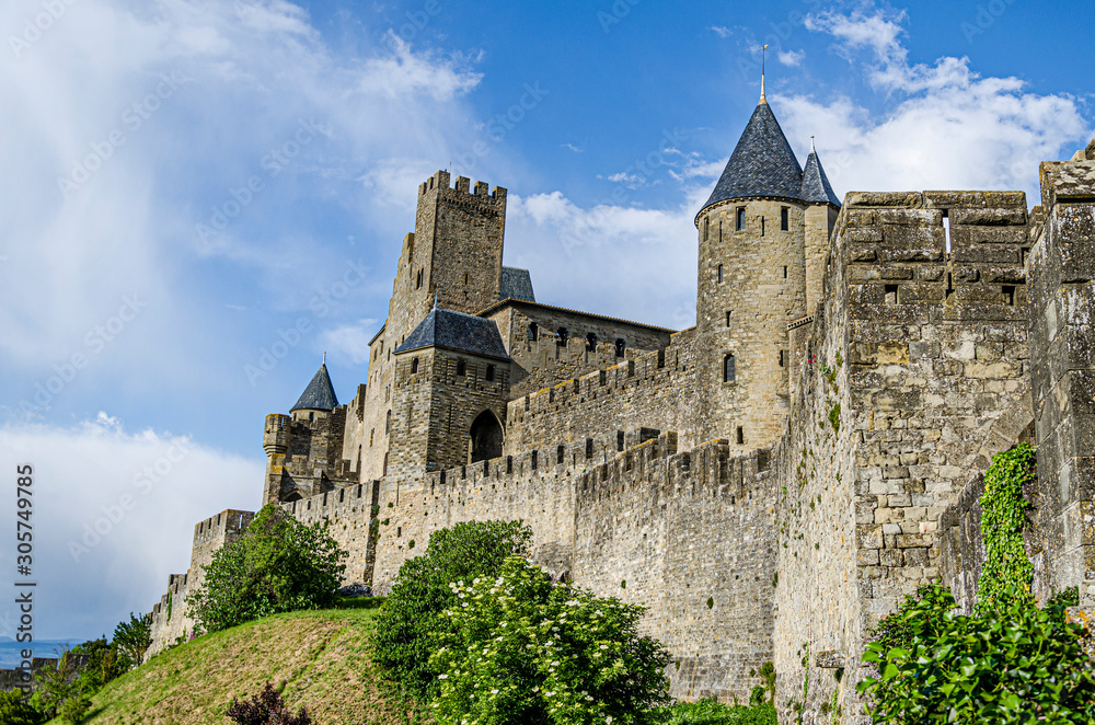 partial view of the walls of the castle of carcassonne