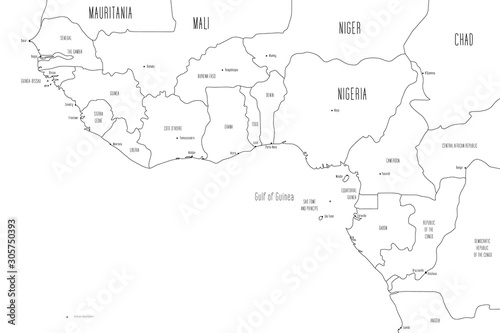 Map of Gulf of Guinea countries. Handdrawn doodle style. Vector illustration