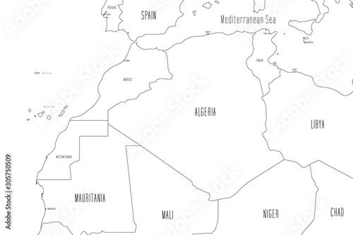 Map of North-western Africa. Handdrawn doodle style. Vector illustration