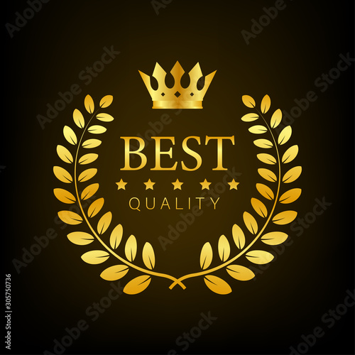 Best quality Gold sign with laurel. Vector stock illustration
