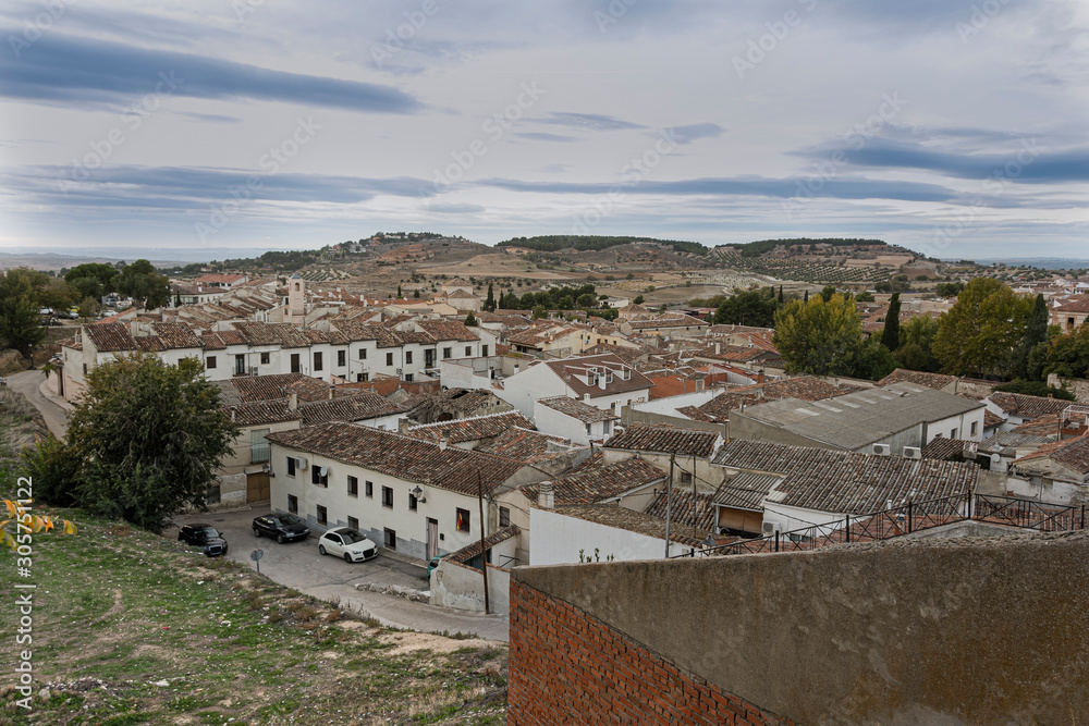 Aerial view of the outskirts of the ancient town of Chinchon. Madrid's community. Spain
