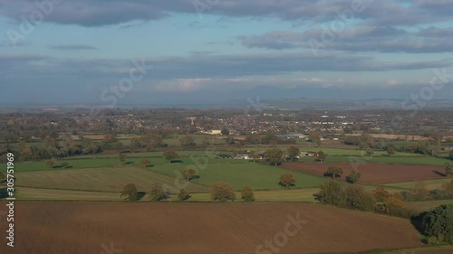 Telephoto aerial view of Moreton-In-Marsh, autumnal landscape of the Cotswolds. photo