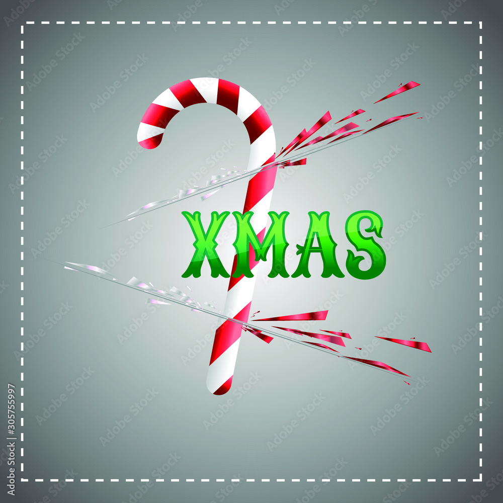 Obraz premium 3d candy cane broken with xmas world in the middle. 