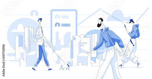 People living in the modern urban technological society - Vector
