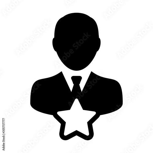 Star icon vector male user person profile avatar symbol for rating in a glyph pictogram illustration photo