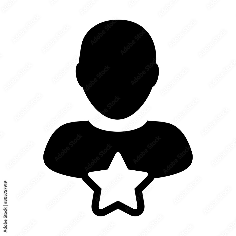 Rating icon vector with star male user person profile avatar symbol in a glyph pictogram illustration Rating icon vector with star male user person profile avatar symbol in a glyph pictogram illustration
