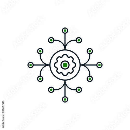 Project management icon design. Hub spokes and gear isolated on white background. Vector illustration