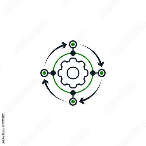 Project management icon design. Hub spokes and gear isolated on white background. Vector illustration