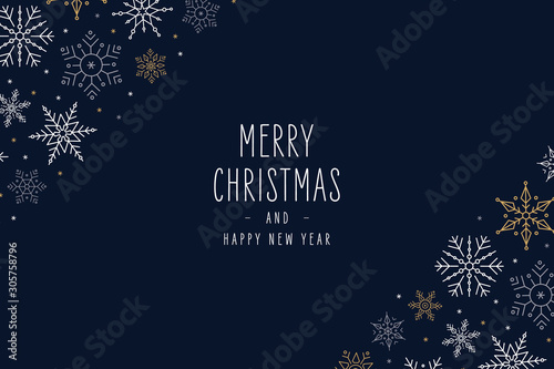 Christmas snowflakes elements ornaments greeting card on blue background