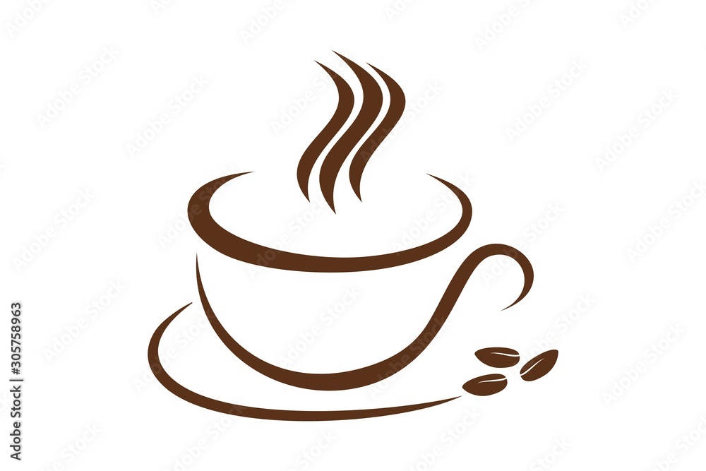 a cup of coffee with coffee bean icon, a cup coffee on line logo template a cup of coffee with coffee bean icon, a cup coffee on line logo template