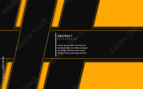 Abstract yellow and black shapes overlapping layers on black background. Vector design template for use modern cover, technology banner, business advertising, card corporate, wallpaper, brochure