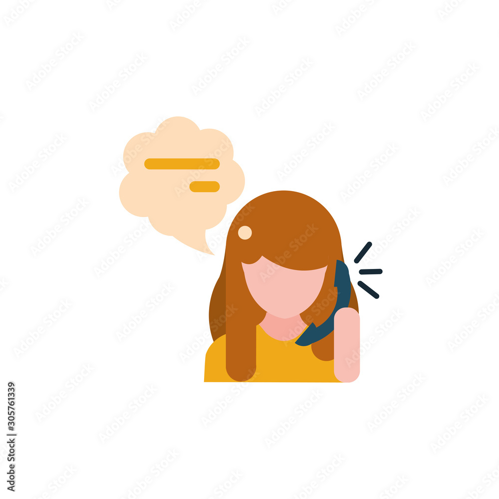 talking woman with phone and speech bubble flat style talking woman with phone and speech bubble flat style