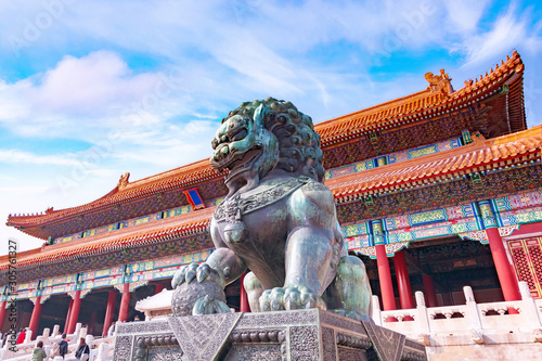 Chinese guardian Lion in Forbidden City, Beijing, China photo