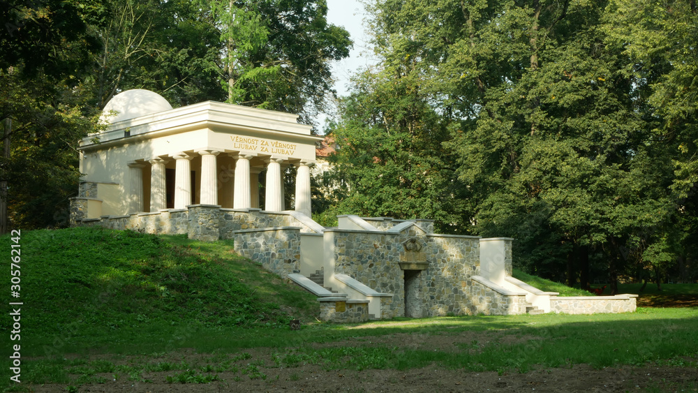 Mausoleum of Yugoslav soldiers, South Slavic mausoleum in the park, monumental neoclassicism from 1926, died in Olomouc military hospitals, architectural monument, landmark significant