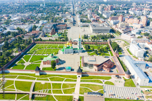 Panorama of Tula city and Upa River Embankment, Kazanskaya Embankment and a park in the historical part of Tula near the Kremlin