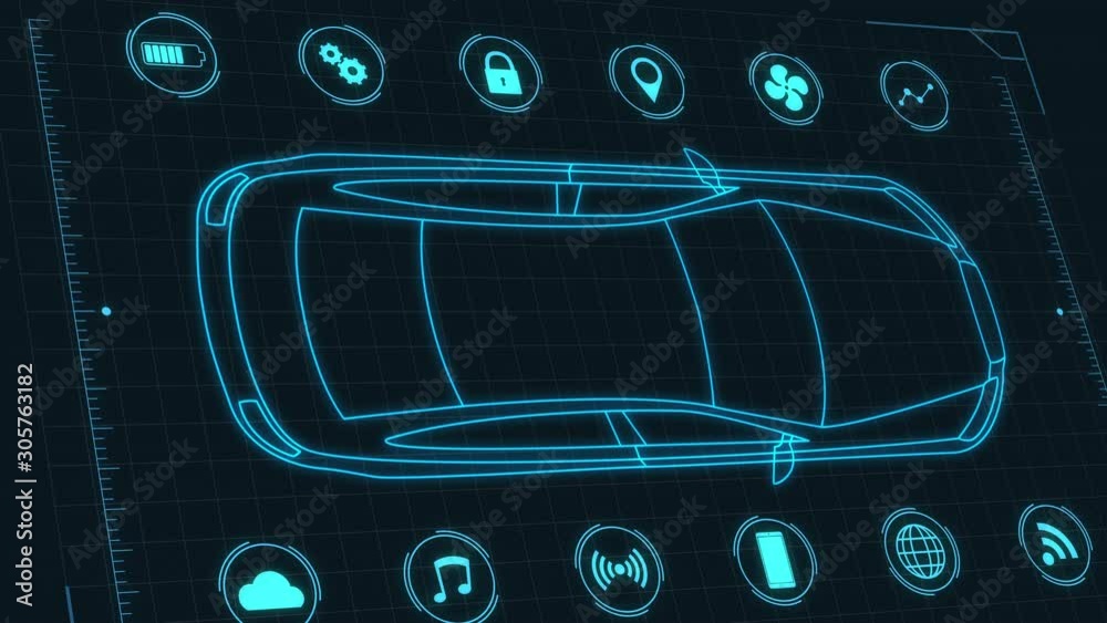 futuristic hud template for an electric car connected online, concept of modern automotive industry and IoT