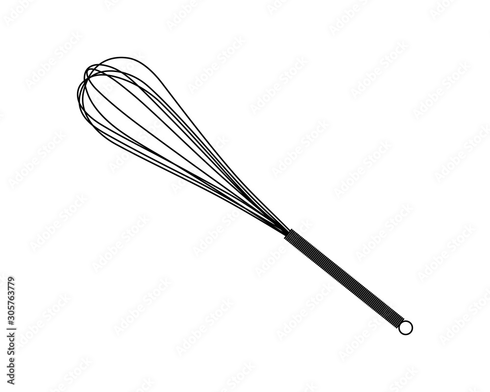 Black line drawing of a wire whisk, vector illustration Black line drawing of a wire whisk, vector illustration