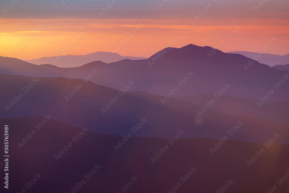 beautiful purple sunset in the mountains