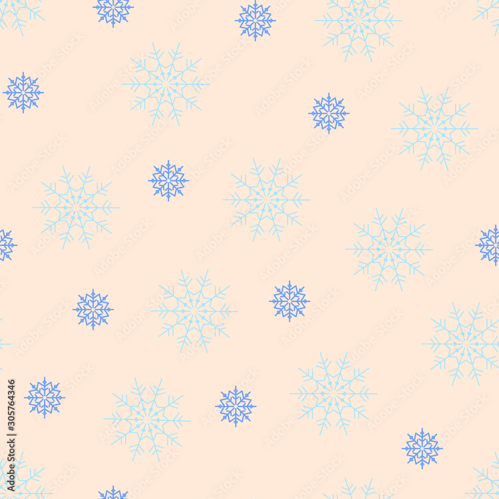 Seamless pattern geometric blue snowflakes big and small on a pink background. Vector illustration for winter print. Can be used as packaging Seamless pattern geometric blue snowflakes big and small on a pink background. Vector illustration for winter print. Can be used as packaging