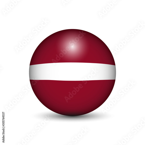 Flag of Latvia in the form of a ball isolated on white background.