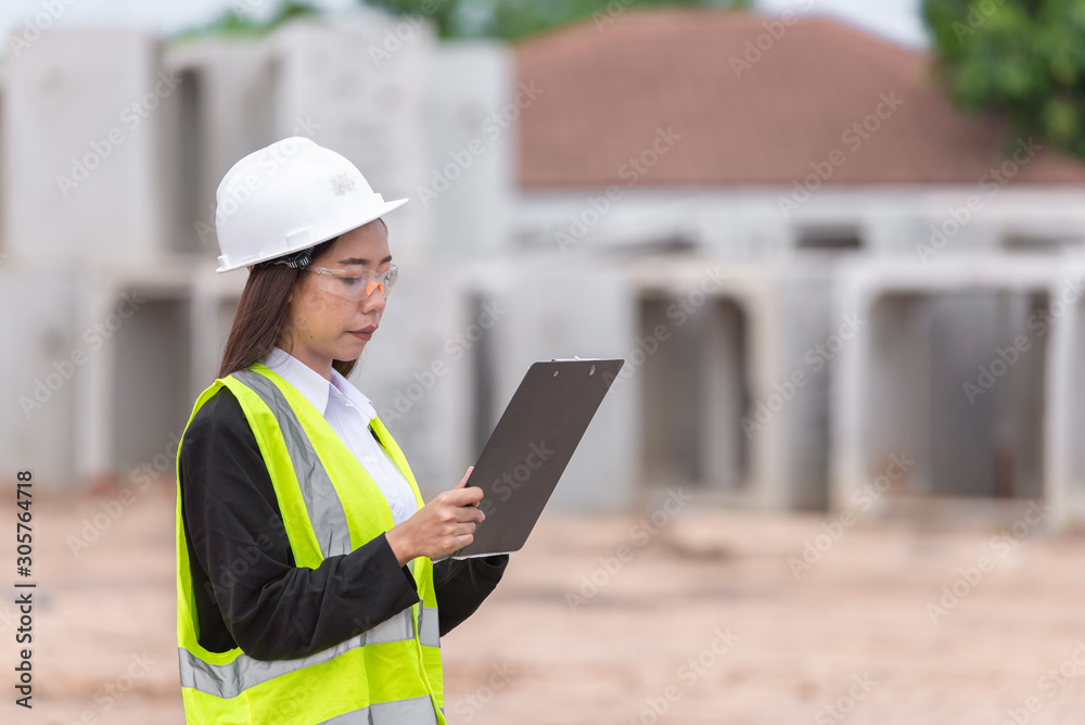 Asian engineer working at site of a large building project,Thailand people,Work overtime at construction site