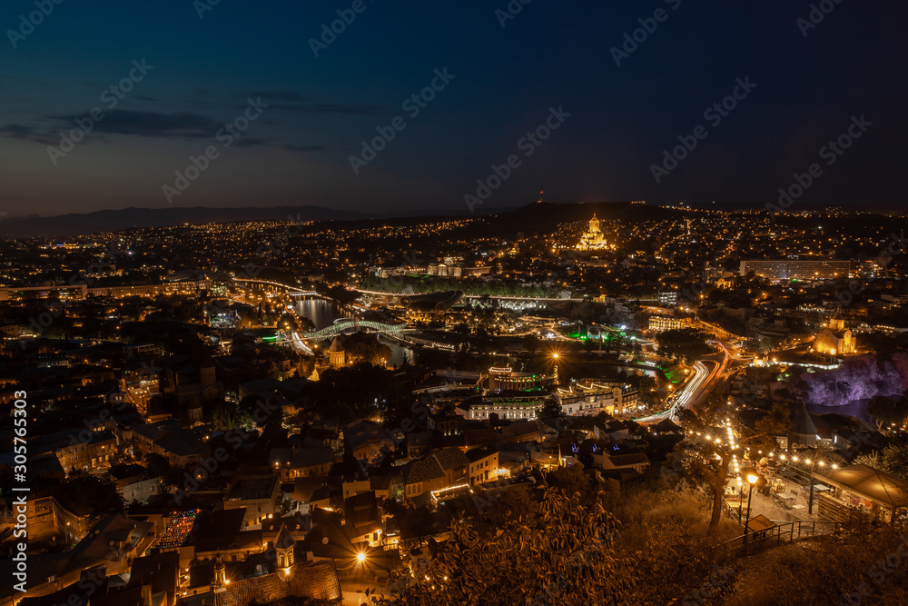 Night view of old town of Tbilisi. Tiflis is the largest city of Georgia, lying on the banks of Mtkvari River.