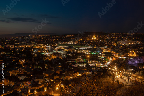 Night view of old town of Tbilisi. Tiflis is the largest city of Georgia, lying on the banks of Mtkvari River.