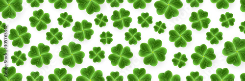 Vector San Patrick s Day pattern of 3D Clover leaves. Green Shamrock grass wallpaper. Joy flower for Irish beer festival