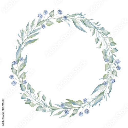 Blank hand drawn floral wreath aquarelle frame