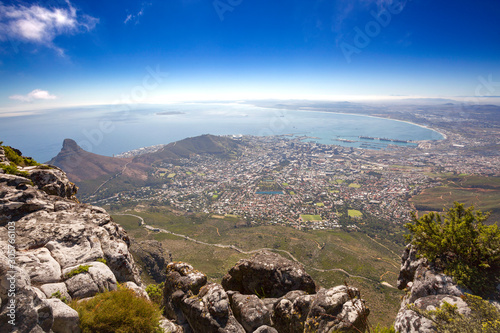 View of Cape Town and Lions Head mountain from Table Mountain, South Africa