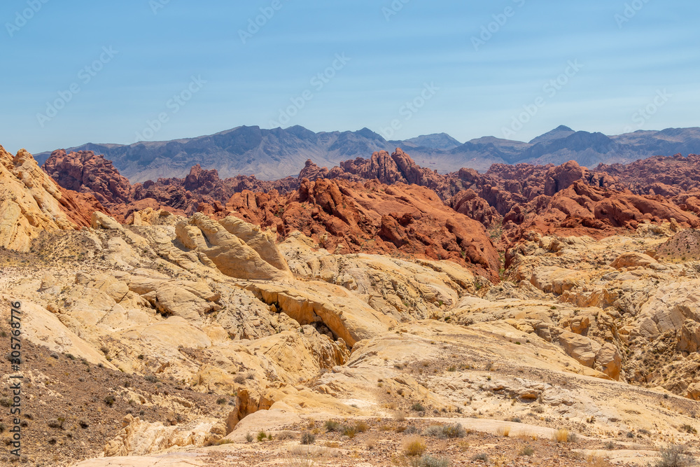 Multi coloured sandstone rock formations in the Valley of Fire State Park, Nevada