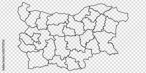 Blank map Republic of Bulgaria. High quality map of Bulgaria with provinces on transparent background for your web site design, logo, app, UI. Europe. EPS10.