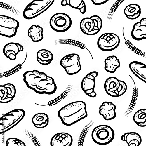 Bread background. Collection bread icons. Vector