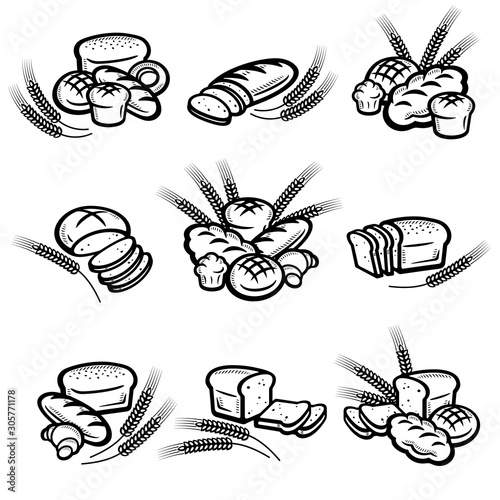 Bread set. Collection bread icons. Vector